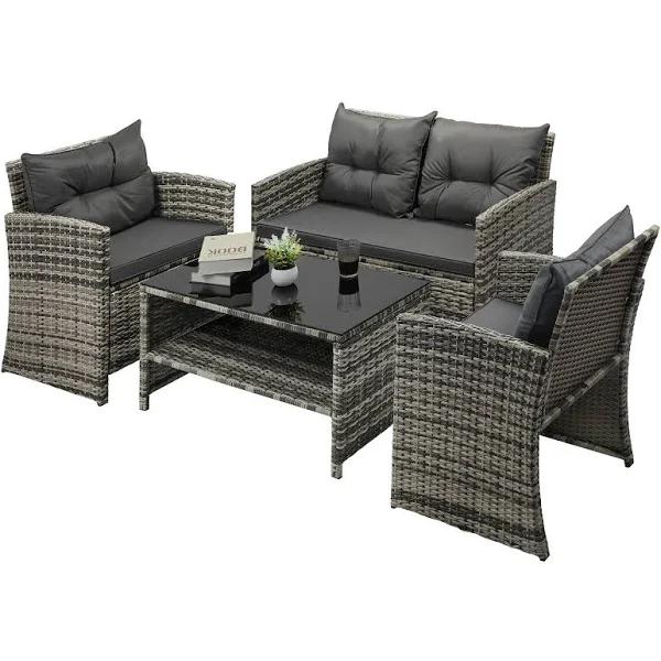 Livsip Outdoor Sofa Set Patio Furniture Wicker Table Chair Garden Lounge 4piece