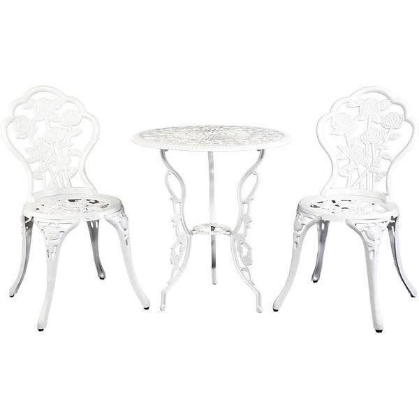 Gardeon 3pc Outdoor Furniture Chairs & Table Aluminium Bistro - White