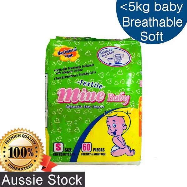 Small Disposable Nappies Soft Breathable Baby Mine Infant Nappy 60pk -