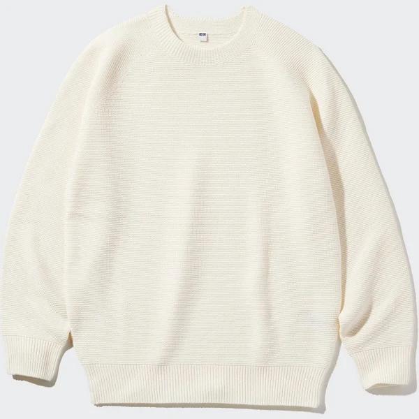 Uniqlo 3D Knit Long Sleeve Crew Neck Sweater - Off White Size XL