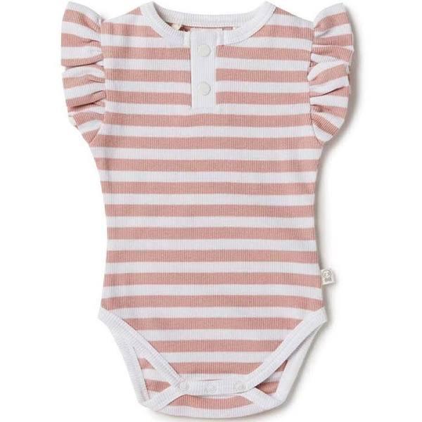 Rose Milk Stripe Short Sleeve Organic Bodysuit, Newborn (0000)