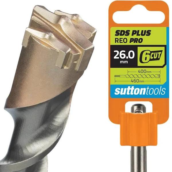 Sutton Tools 26.0 x 460mm 6 Cut SDS Plus Reo Pro Masonry Drill Bit