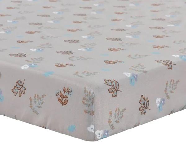 Bilbi Organic Cotton Cot Fitted Sheet Foliage Stone