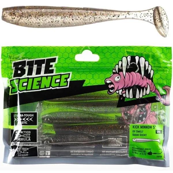 Bite Science Kick Minnow Soft Plastic Lure 5 Inch, UV Smelt