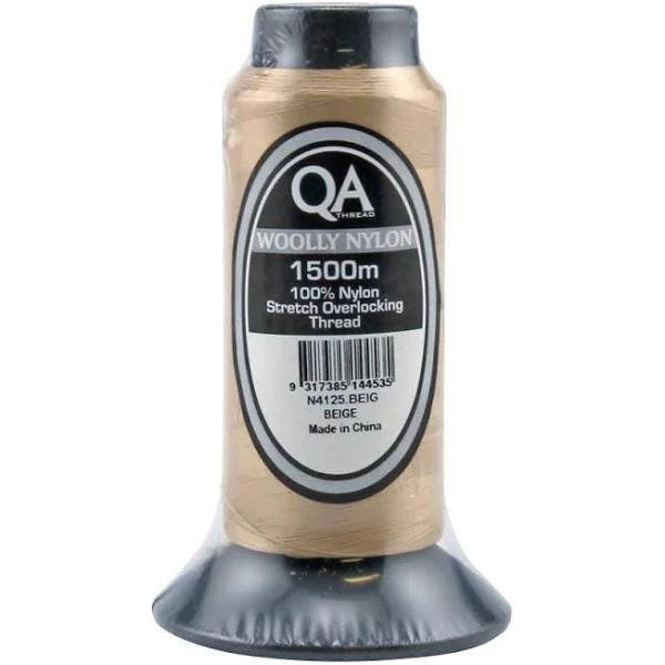 QA Woolly Nylon 1500m Cone, Beige, 100% Nylon Stretch Overlocking Thread, Serger