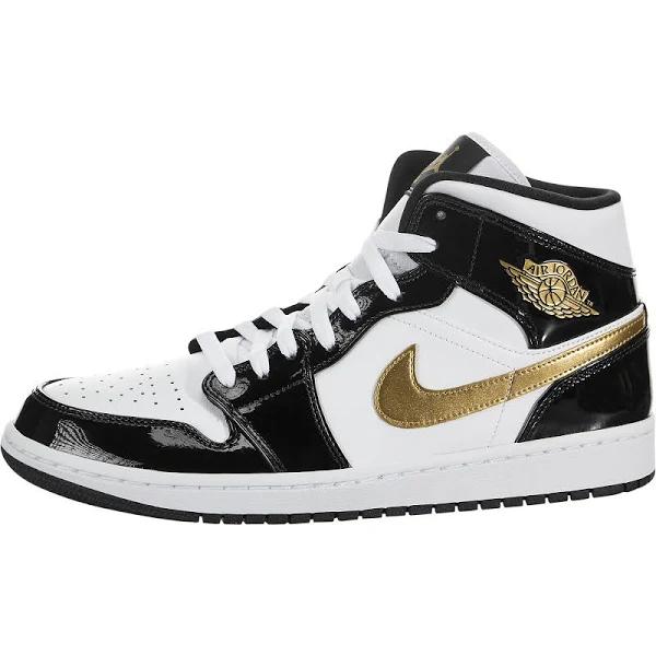 Air Jordan 1 Mid SE 'Black Gold Patent Leather' Shoes - Size 10