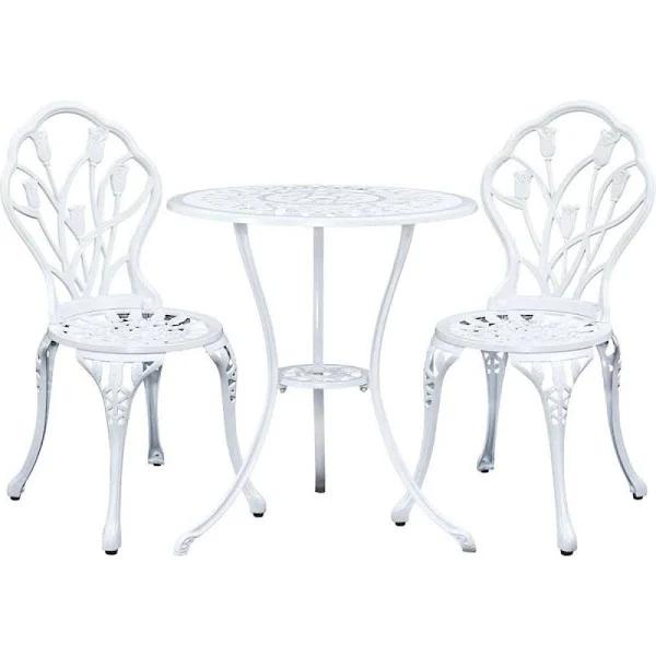 Gardeon 3pc Outdoor Setting Cast Aluminium Bistro Table Chair Patio White