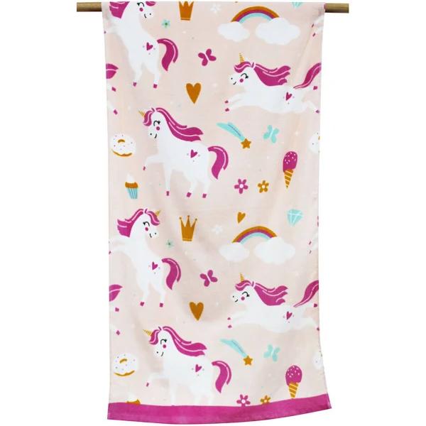 Onkaparinga Kids 60x120cm Absorbent Beach Towel - Unicorns & Rainbows