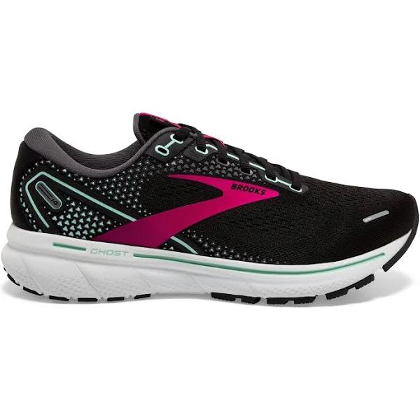 Womens Brooks Ghost 14 (D Wide)/Black/Pink/Yucca/8