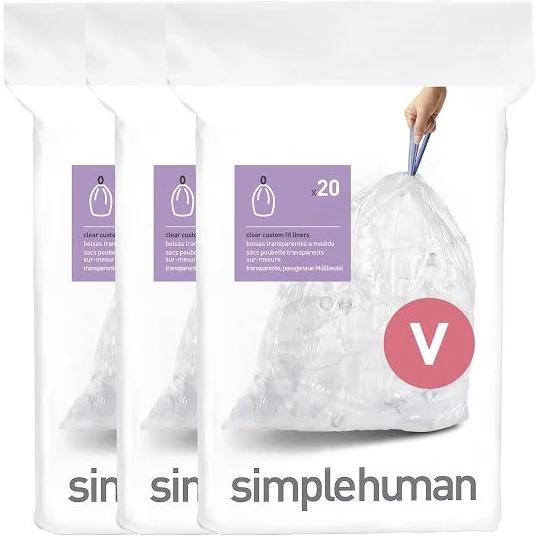 Code V, 60 Pack Custom Fit Liners, Recycling, Clear, simplehuman