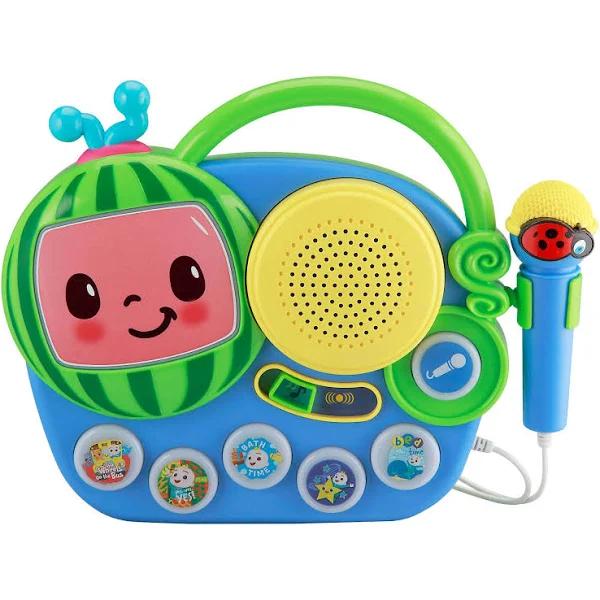 eKids Cocomelon Singalong Boombox with Microphone, Built-in Music and Flashing Lights