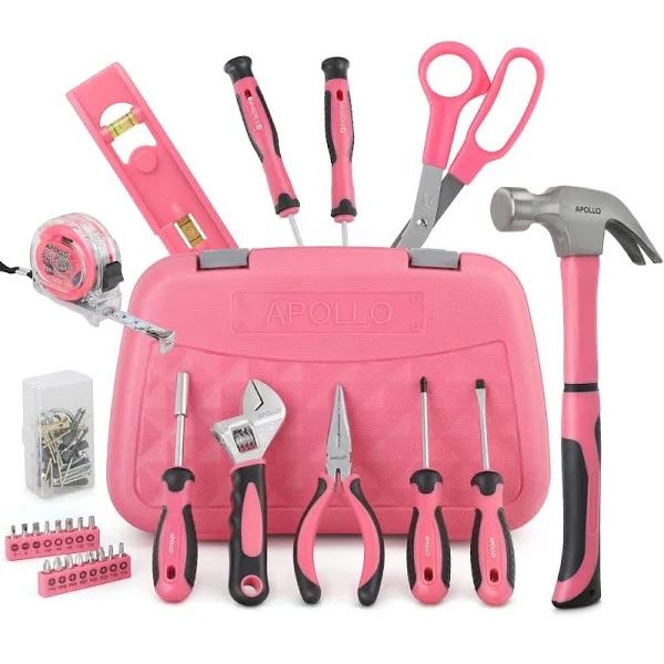 Apollo 67pc Home DIY Tool Kit and Tool Set - Pink Ladies Style clutch-bag Sturdy Box with Complete Basic Hand Tools - Ideal Home Essentials Gift for