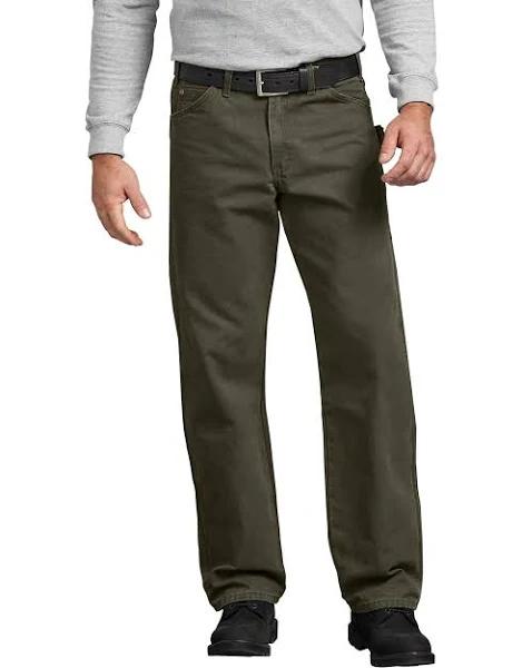 Dickies du336 Relaxed Fit Straight Leg Carpenter Duck Jeans - Rinsed Moss Green, 38