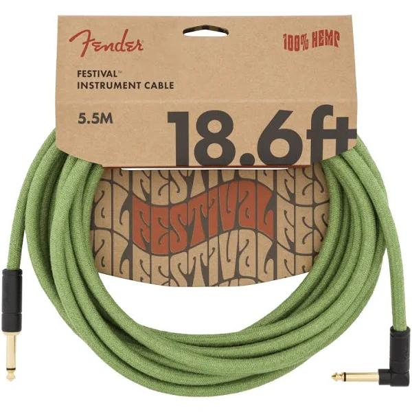 Fender 18.6ft Angled Festival Instrument Cable, Pure Hemp, Green