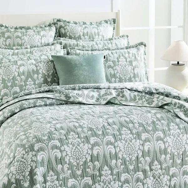 Renee Taylor TAHLIA Jacquard Coverlet Set Queen/King Jade