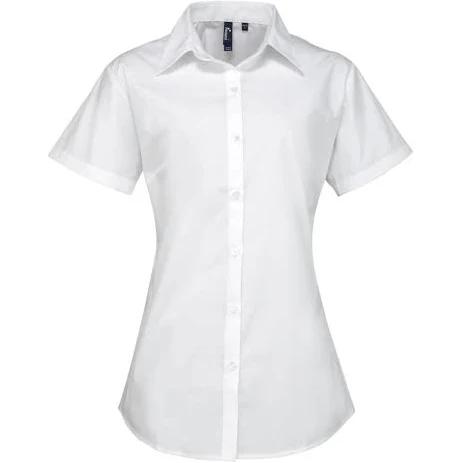 Premier Womens/Ladies Supreme Heavy Poplin Short Sleeve Work Shirt White 24 Polyester Cotton Work Shirt