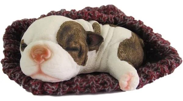 British Bulldog Pup in Beanie Figurine, Brindle & White