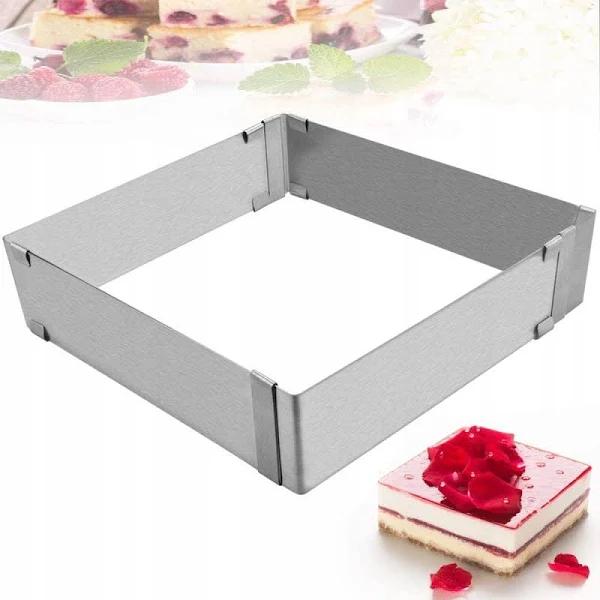 DURANTEY Adjustable Cake Mould Stainless Steel Cake Pan 15 to 28 cm Adjustable Square Cake Tins Expandable Baking Frame Square Mousse Cake Mould to M