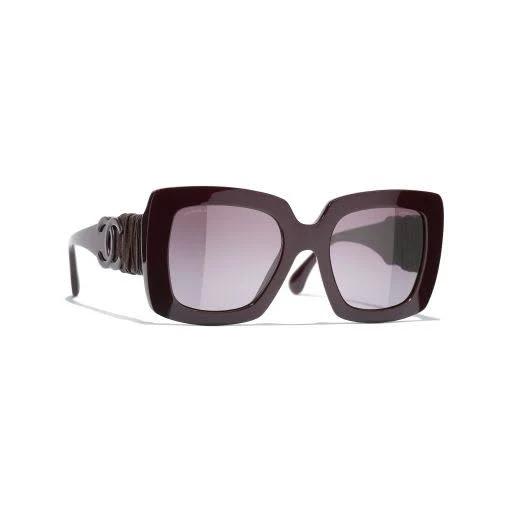 Chanel Square Sunglasses - Acetate and Calfskin, Burgundy - Polarized - UV Protected - Women's Sunglasses - 5474Q 1461/S1