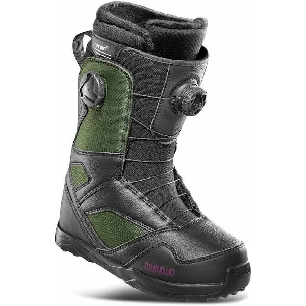 ThirtyTwo STW Double Boa Snowboard Boots for Womens - Black/Green Size US 7.5 - Size 7.5 | Rhythm Snowsports