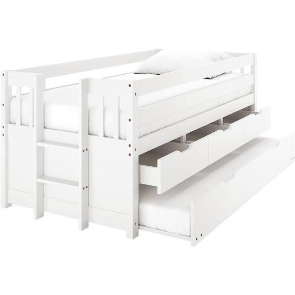 Kiki Solid Pine Bed with Trundle & Storage - White