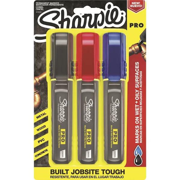 Sharpie Pro Permanent Marker, Chisel Tip, Assorted, 3/Pack (2018335)