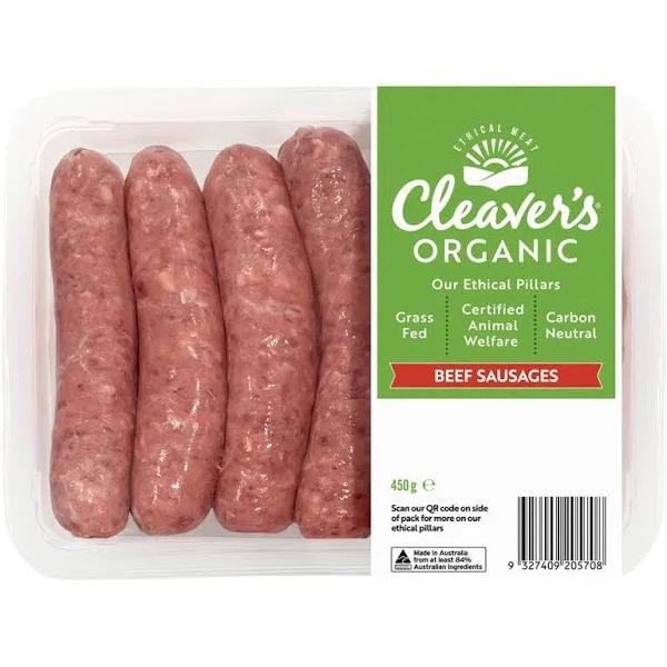 Cleaver's Organic Paleo Beef Sausages 450g