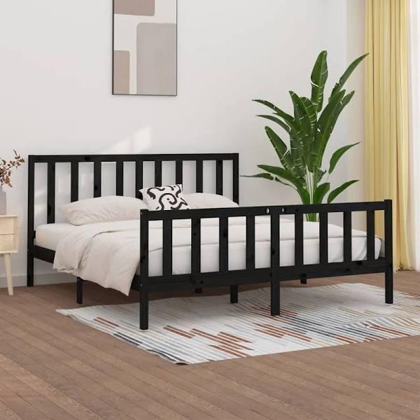 vidaXL Bed Frame Black Solid Wood 183×203 cm King Size