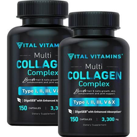 Vital Vitamins Multi Collagen Complex (2 Pack) - Type i, II, III, V, X, Grass Fed, Non-GMO