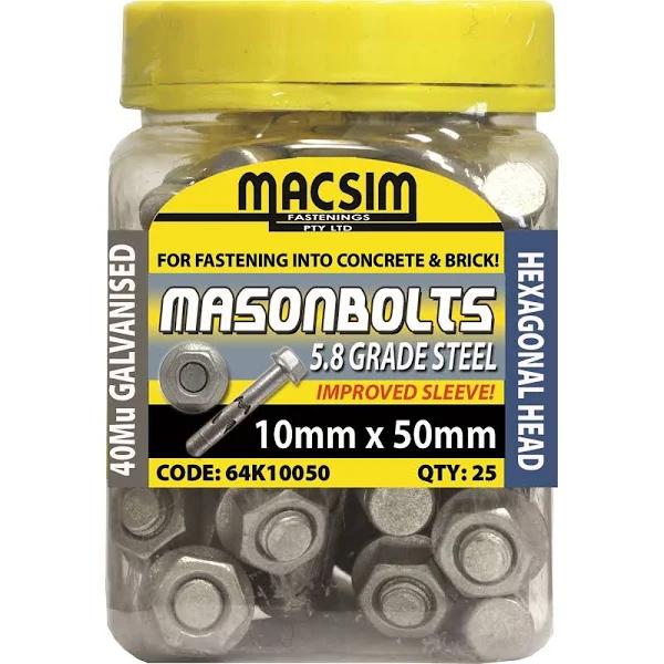 Macsim Fasteners Masonbolt Galvanised Sleeve Anchors 10x50mm - 25pcs