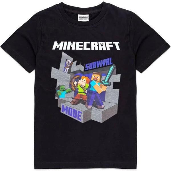 Minecraft Childrens/Kids Survival Mode T-Shirt Black/Grey/White 11-12 Years