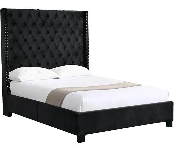 Ella Winged Bed 180cm - Queen Size - Black Velvet