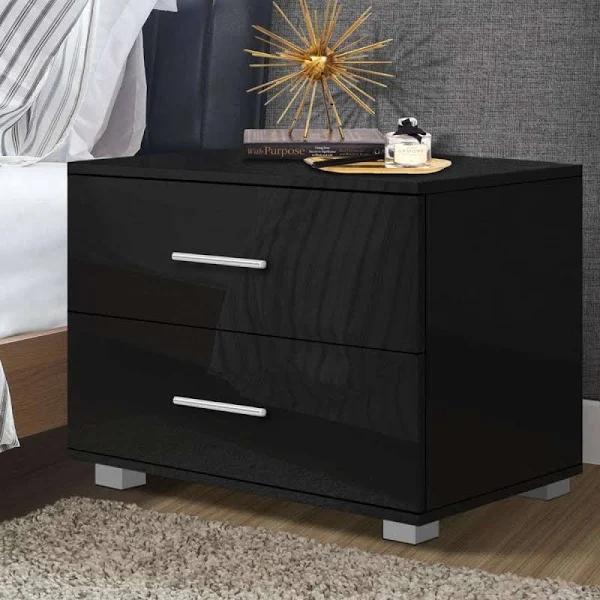 ALFORDSON Bedside Table Nightstand 4 Side High Gloss Black Side End Table