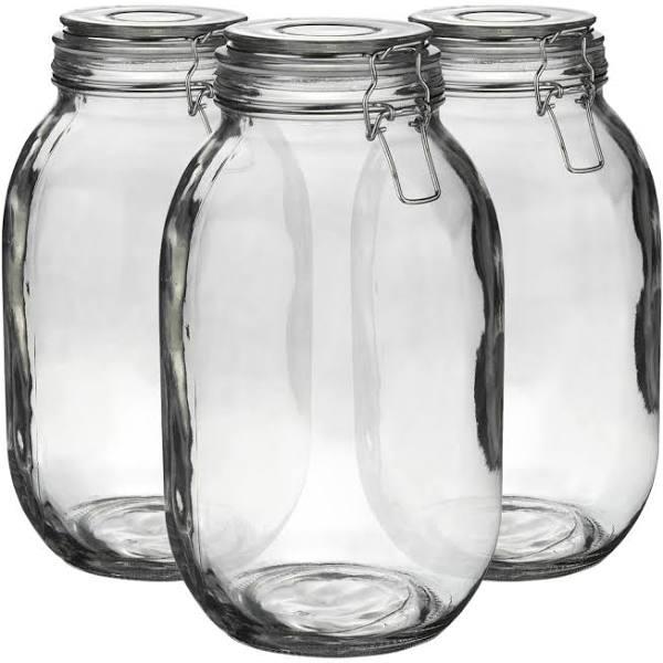 Argon Tableware Glass Storage Jars with Airtight Clip Lid - 3 Litre Set - Clear Seal - Pack of 3