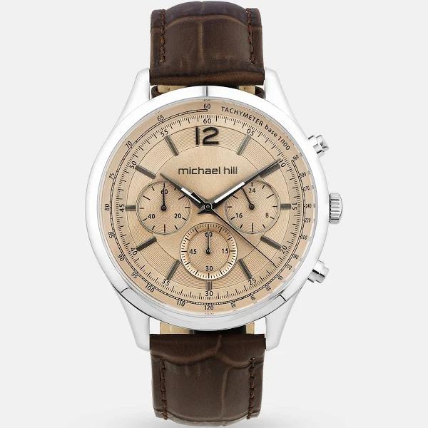 Michael Hill - Men's Luxury Watches - Men's Chronograph Watch in Stainless Steel & Brown Leather - Size One Size at The Iconic