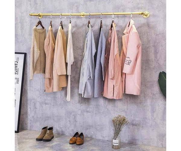 180cm Gold Wall Clothes Rack Pipe Garments Hanging Rod Bar