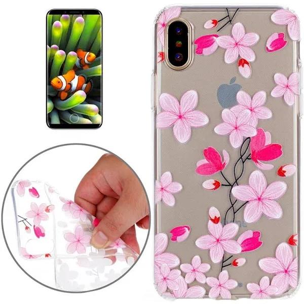 For iPhone XS,X Case,Elegant Flowers High-Qualtiy Durable Protective Cover,Pink