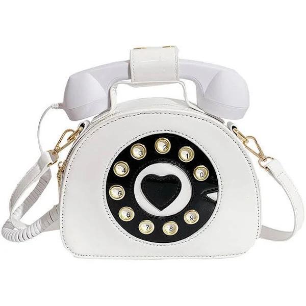 Nevenka Women Telephone Shaped Handbag Retro Phone Top-handle Crossbody Bags-White - AfterPay & zipPay Available