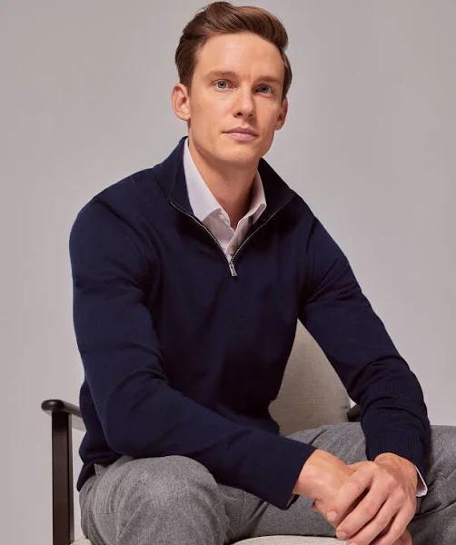 Hawes & Curtis Deep Navy Half Zip Merino Jumper - Machine Washable