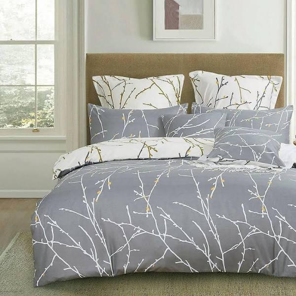 Tree Reversible Double Size Grey Duvet Doona Quilt Cover Set