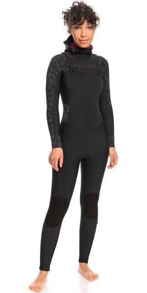 Roxy 5/4/3 Swell Series Hooded Fz Gbs Wetsuit, black, Women, 12, full wetsuits, Surf