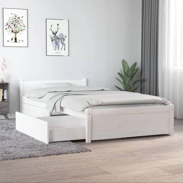 vidaXL Bed Frame With Drawers White 92×187 cm Single Bed Size