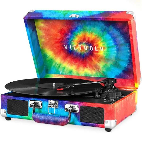 Victrola Bluetooth Suitcase Record Player with 3-Speed Turntable Tie Dye