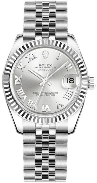 Rolex Datejust 31 Silver Roman Numeral Jubilee Bracelet Watch 178274 (Steel / White Gold - 31mm - 100 Meters / 330 Feet Waterproof)