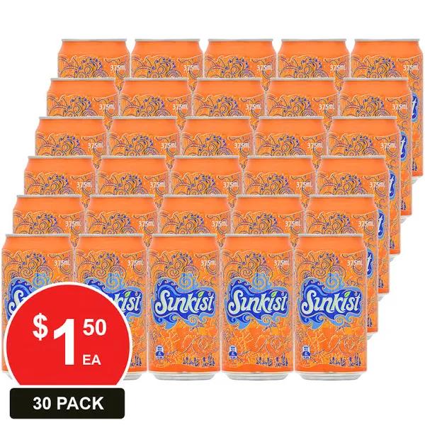 SCHWEPPES 375ML SUNKIST CANS 30PK 30 PACK - Earn Everyday Rewards, Afterpay Available