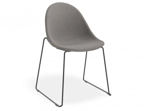 Pebble Dark Grey Fabric Dining Chair - Sled Base - Black