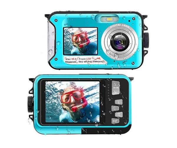 Adore Waterproof Digital Camera Underwater Camera Full HD 2.7k Dual Screens Camera-Blue