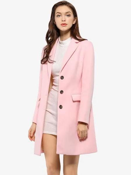 Notched Lapel Single Breasted Outwear Winter Pea Coat, Pink / 3XL