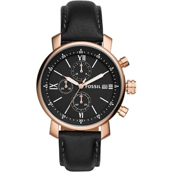 Fossil BQ1008 Men's Black Leather Strap Black Dial Chronograph Watch