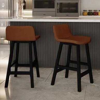 Yael PU Leather High-Back Upholstered Bar Stool (Set of 2) - Brown